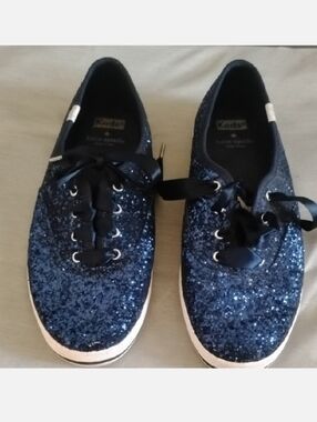 kate spade Glitter Navy Ribbon-Lace Sneakers